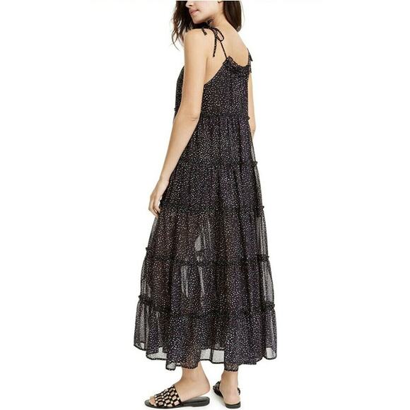 CHARLIE HOLIDAY NEW $119 Senorita Tiered Maxi Dress in Black Speckled Print XS - Picture 2 of 3